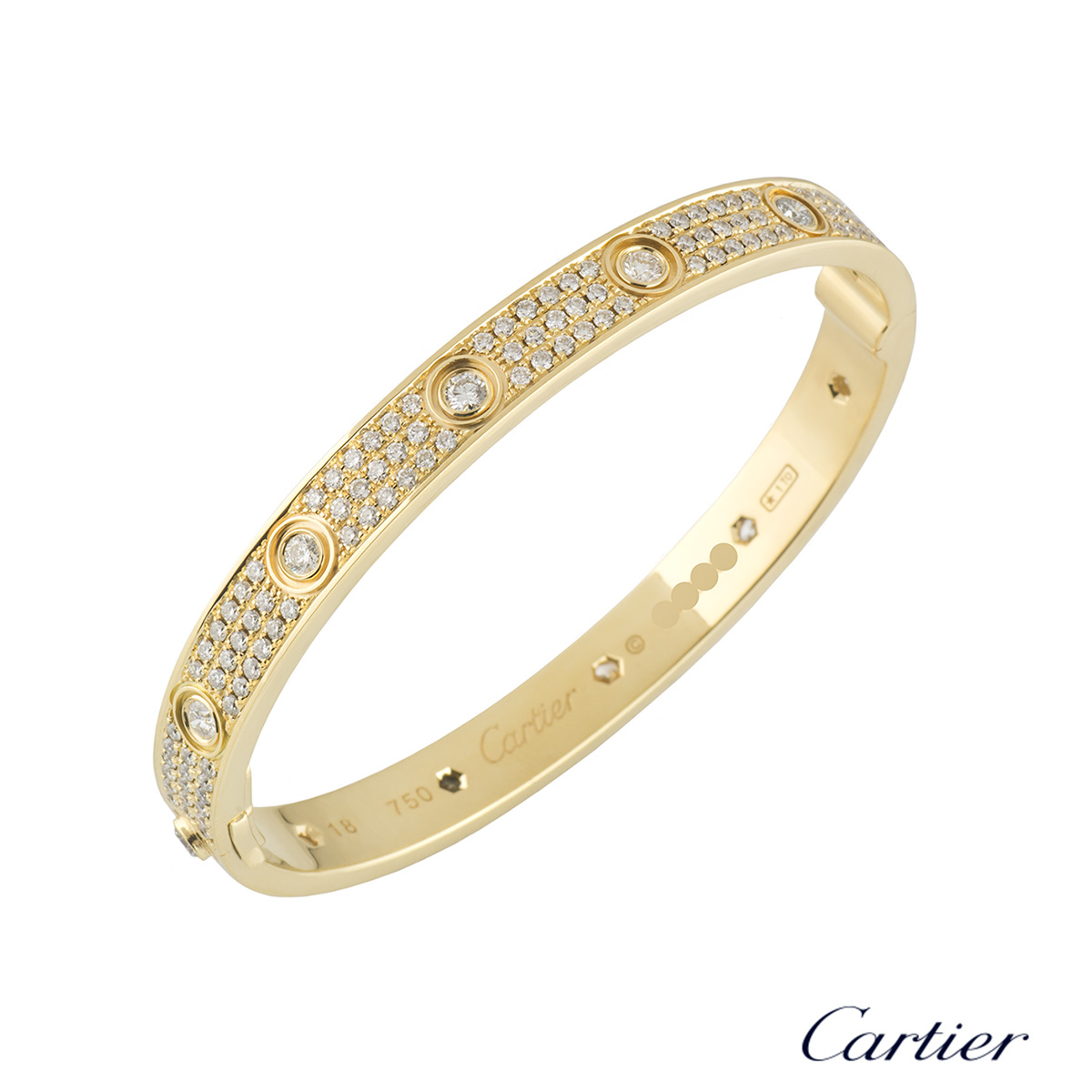 Cartier Yellow Gold Pave Diamond Love Bracelet Size Rich Diamonds